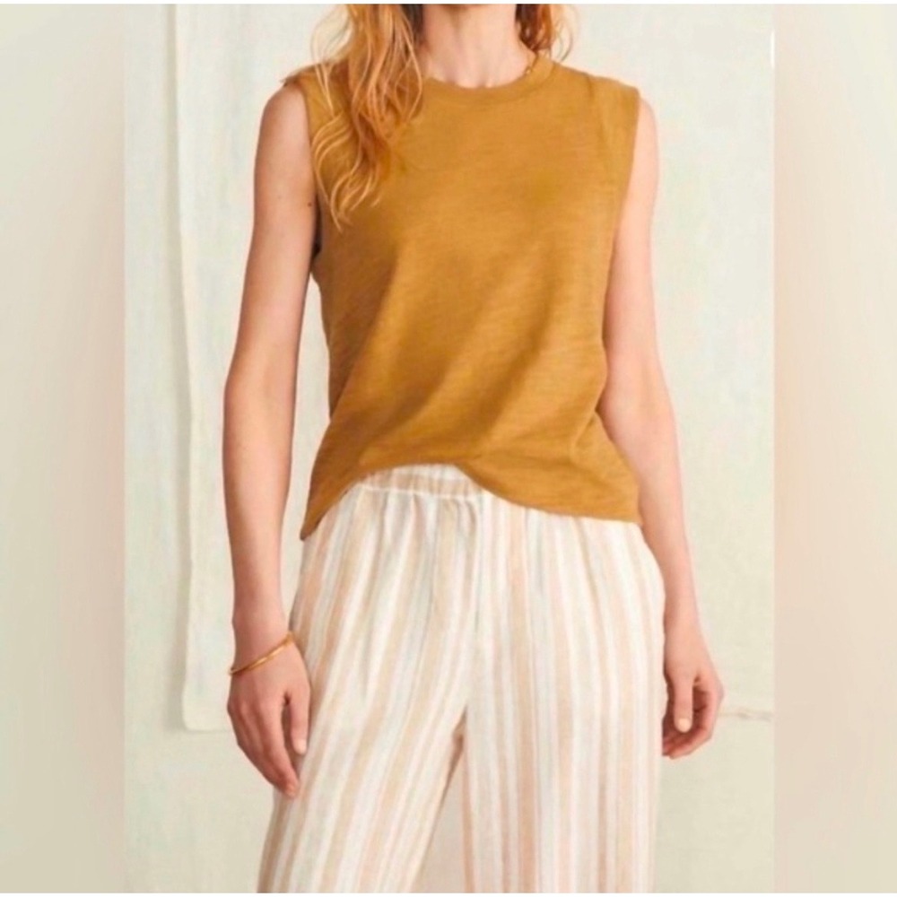 Faherty Sunwashed Slub Muscle Tank Top S green organic cotton minimalist casual